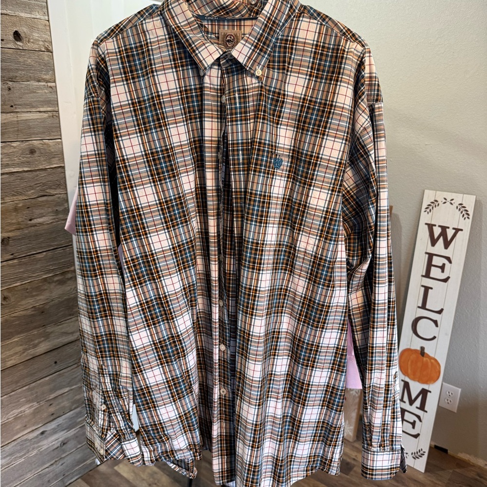 Cinch Men's Brown and Blue Plaid Button-Down Shirt